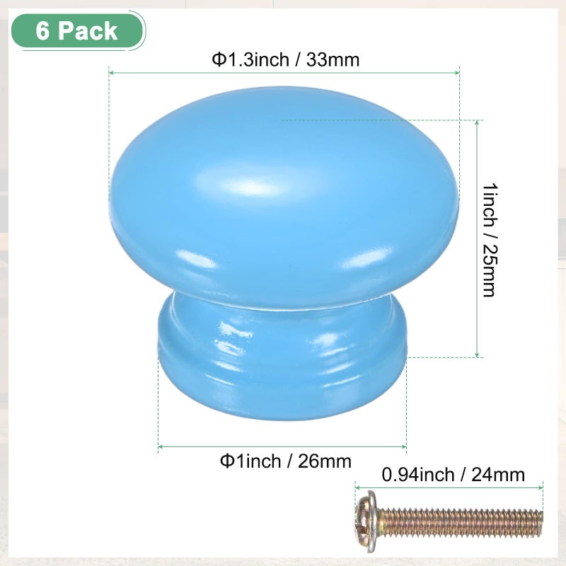 M METERXITY 6-Pack Kicthen Cabinet Knobs, 1-5/16 in(33mm) Solid Wood Round Drawer Pull Handle for Dresser/Office/Cupboard, Drawer Knob Hardware [Blue] - Image 3